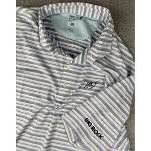Johnnie-O Performance Polo Shirt Mens Large Striped Golf Big Rock Logo UPF 50